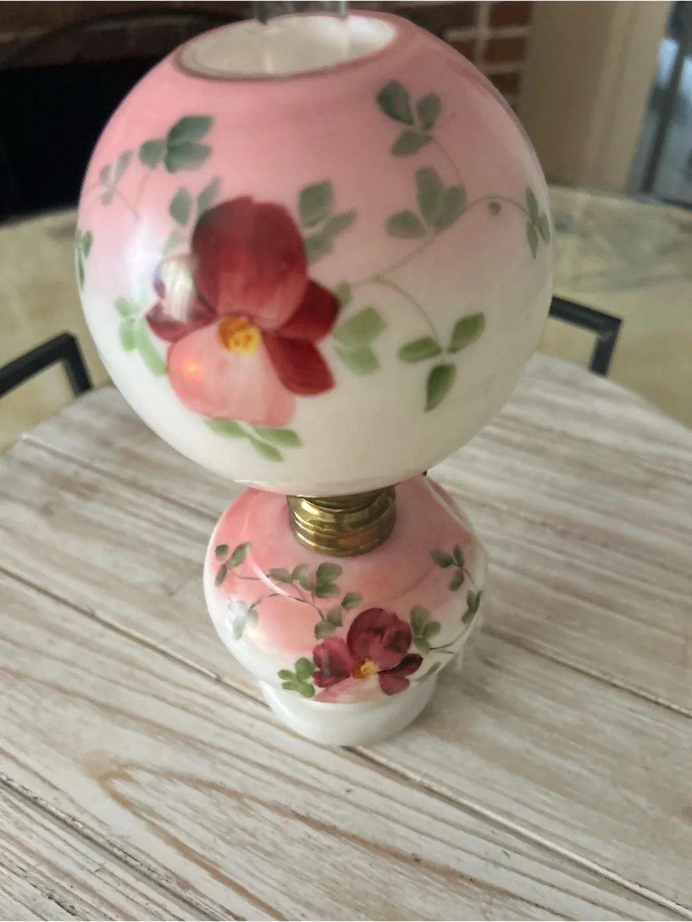 Fostoria Glass Pink Floral Glass Lantern